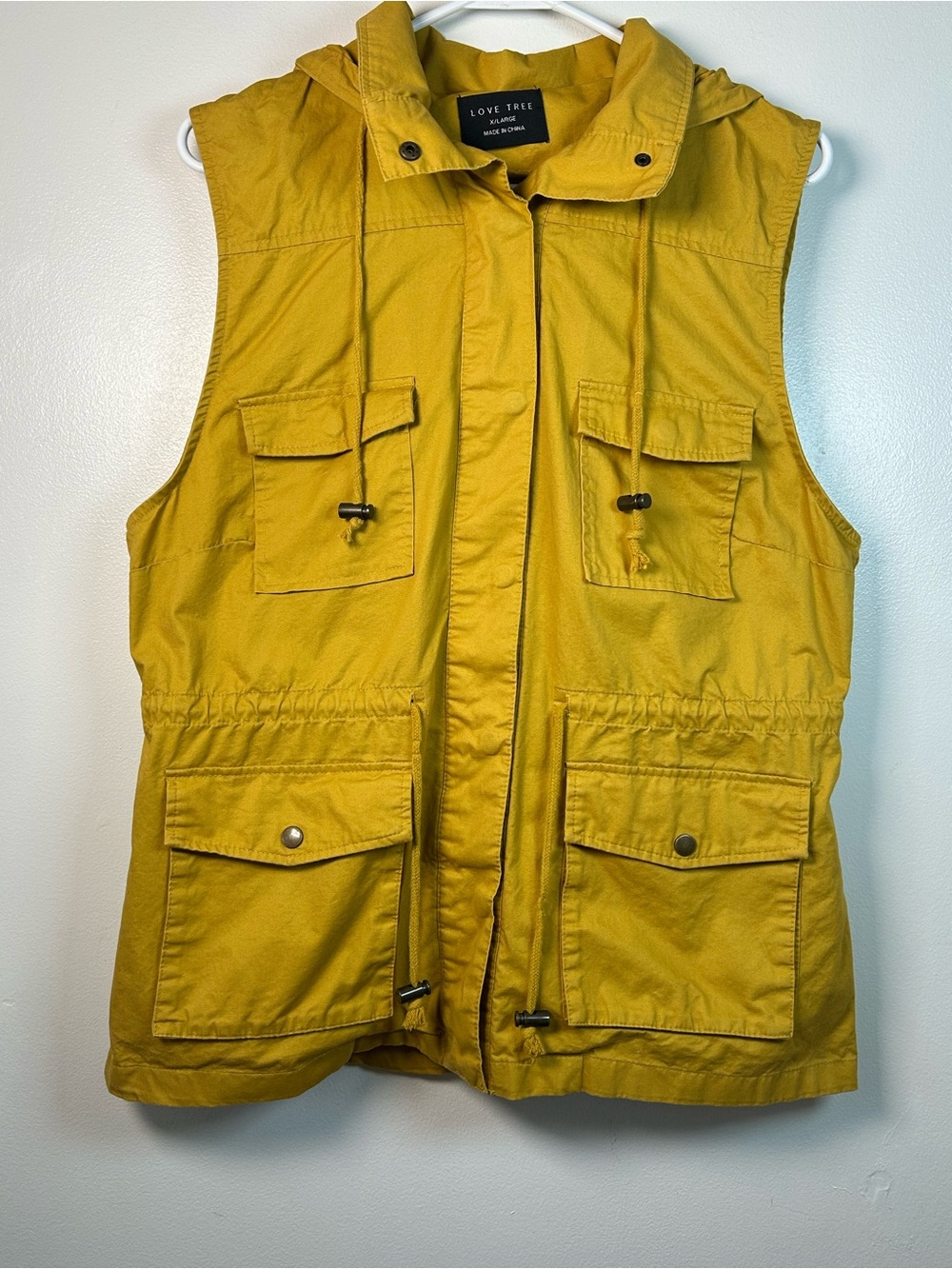 Love Tree Vest Womens L Mustard Zip Up Utility Pockets Elastic Waist Outdoor
